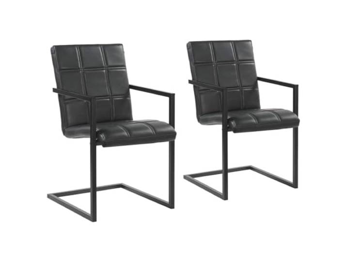 KLGBNCVE Freischwinger 2 STK. Schwarz Echtleder Retro Retro-Design,Blockmuster,dick gepolstert,leicht zu reinigen,pulverbeschichteter Eisenrahmen,110 kg