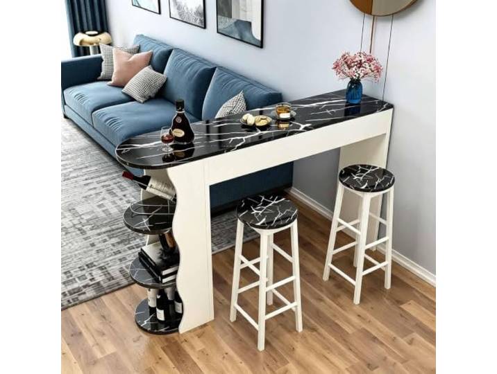 Konsolentisch Schmal Modern aus Holz mit 2 Stühlen, Bartisch-Design Konsolentisch aus Holz mit zwei Stühlen, mehrstufigem Stauraum und schmalem Design für Flur, Eingangsbereich, Foyer
