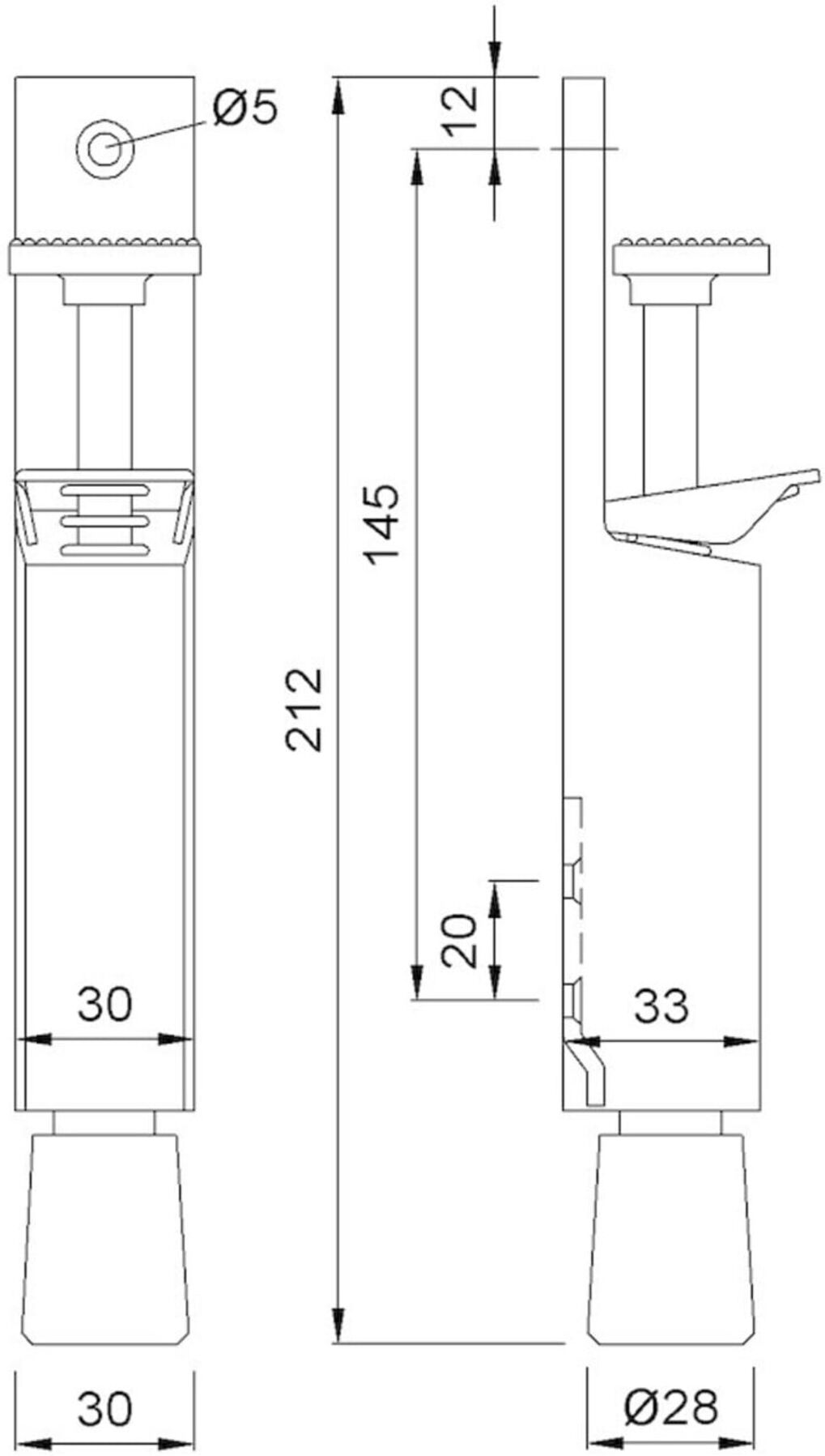 Türfeststeller 1081.31 Alu.silberf.elox.Hubh.30mm Türmontage ; Woelm (108131)