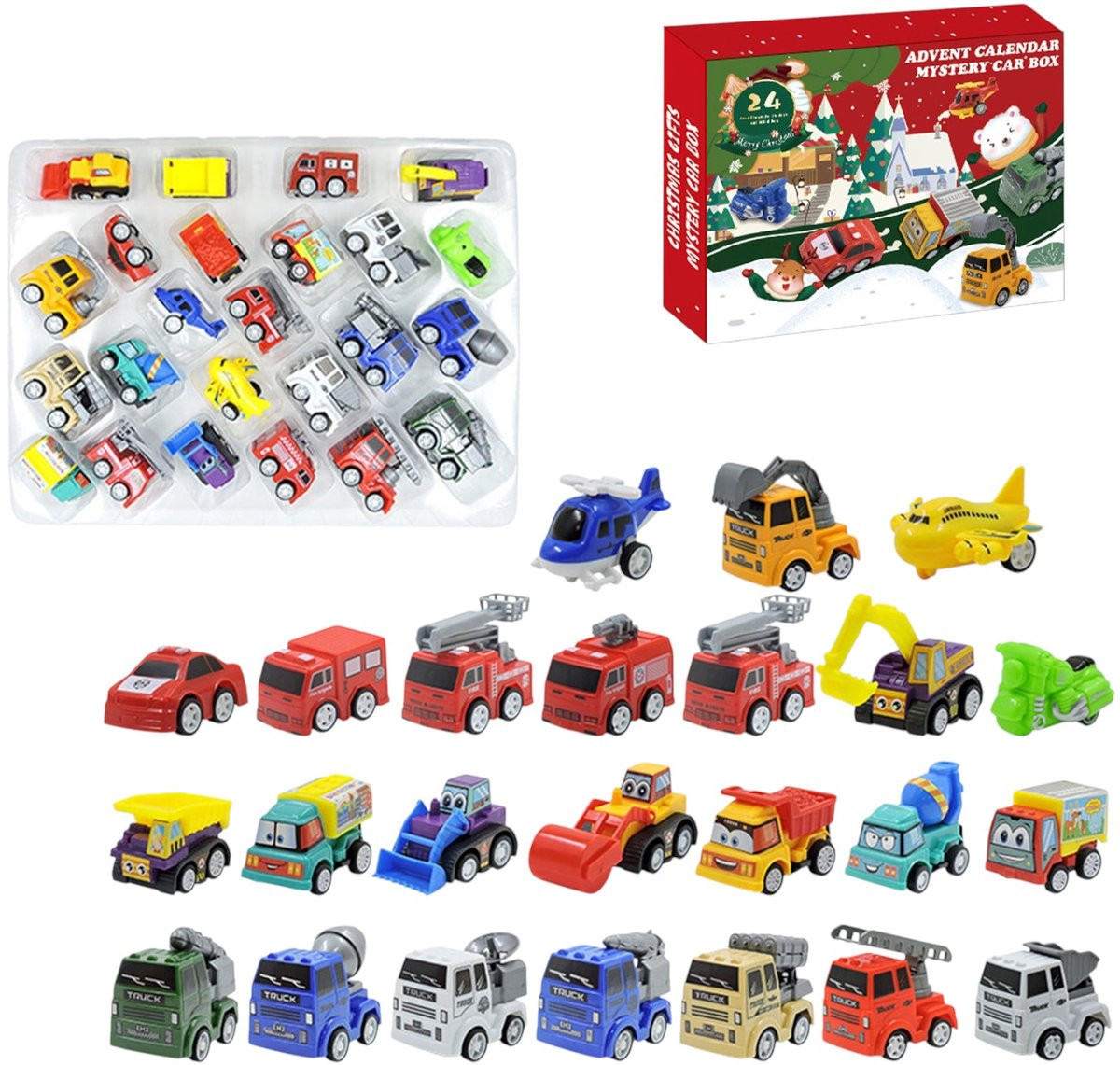 Kerst Adventskalender met Bouwvoertuigen en Graafmachines - Speelgoed Auto Verrassingskalender voor Kinderen