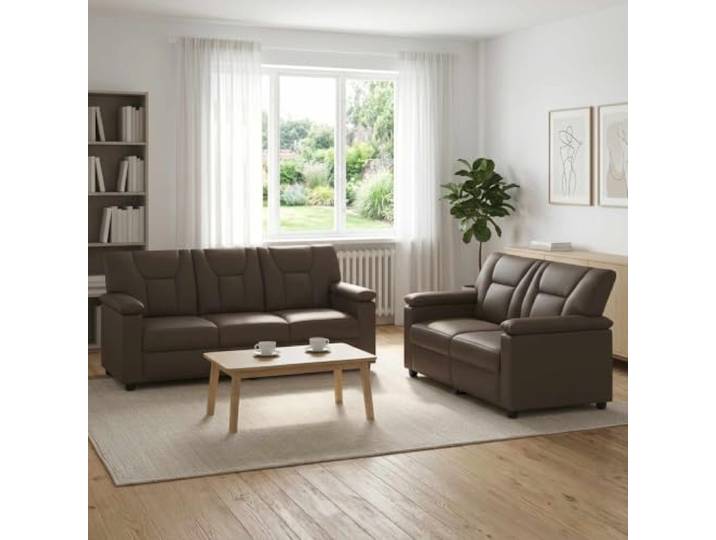 Sofa-Set 2 Stück Grau Kunstleder Metallrahmen,Faserfüllung,Sperrholz-Armlehnen,Reißverschluss-Bezüge,einfache Pflege