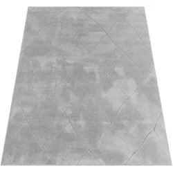 KADIMA DESIGN Waschbarer Teppich waschmaschinenwaschbar Unifarben Struktur Rauten Küche, Flur schmutzabweisend Grau Rechteckig 120x160 | 100% Polyester