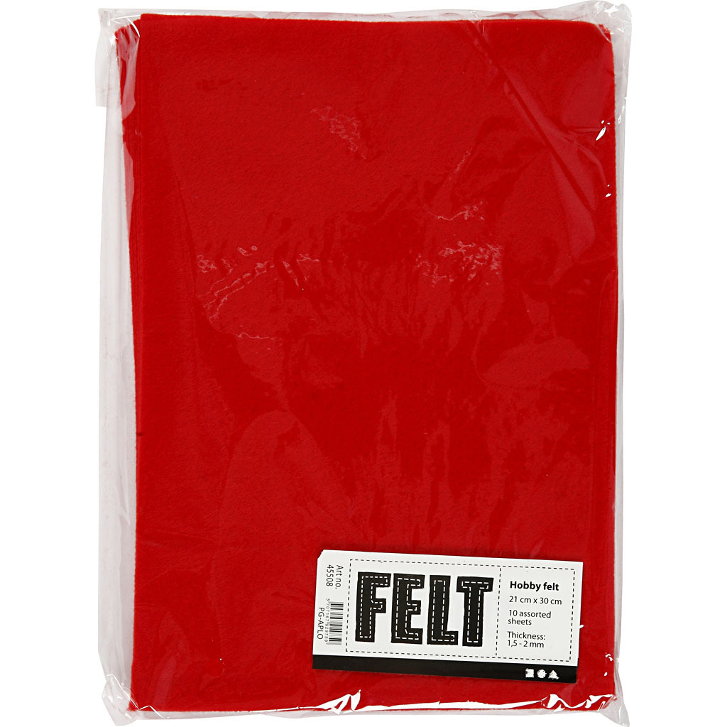 Creativ Company 45508 Vilt, Rood, Effen, 10 stuks, 210 x 297 mm