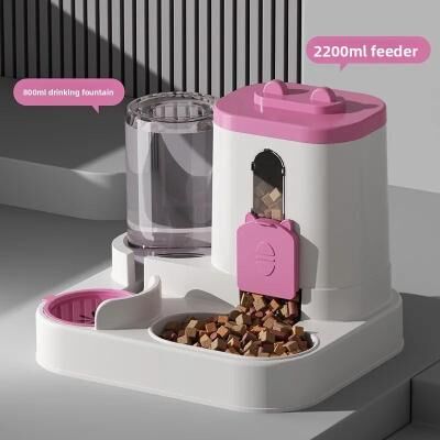Inspire Select Automatic Dog Cat Feeder And Water Dispenser Set Gravity Food Feeder And Waterer With Pet Food Bowl pink