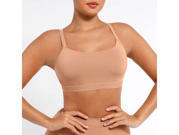 Feelingirl Soutien-gorge quotidien sans soutien transparent à décolleté carré - Taille L - teinte Skin
