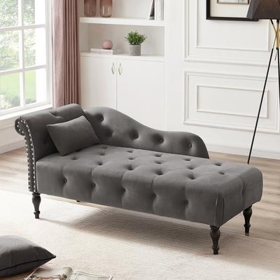 Left Arm Design Velvet Chaise Lounges with Nailhead Trimmed