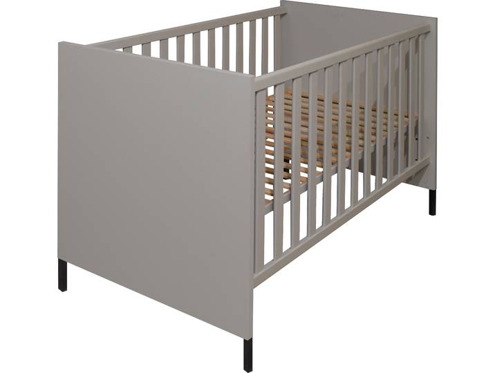 Babybett MÄUSBACHER, grau (kreidegrau), B:76cm H:93cm T:144cm, Holzwerkstoff, Babybetten, Babybett, Metallfüsse, Metallgriffe
