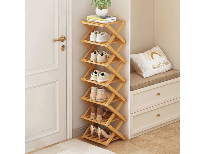 Petite étagère chaussures pliable bambou 8 couches couloir entrée