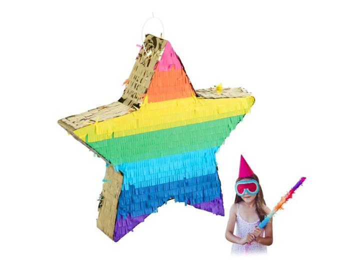 Relaxdays 2 x pinata ster regenboog