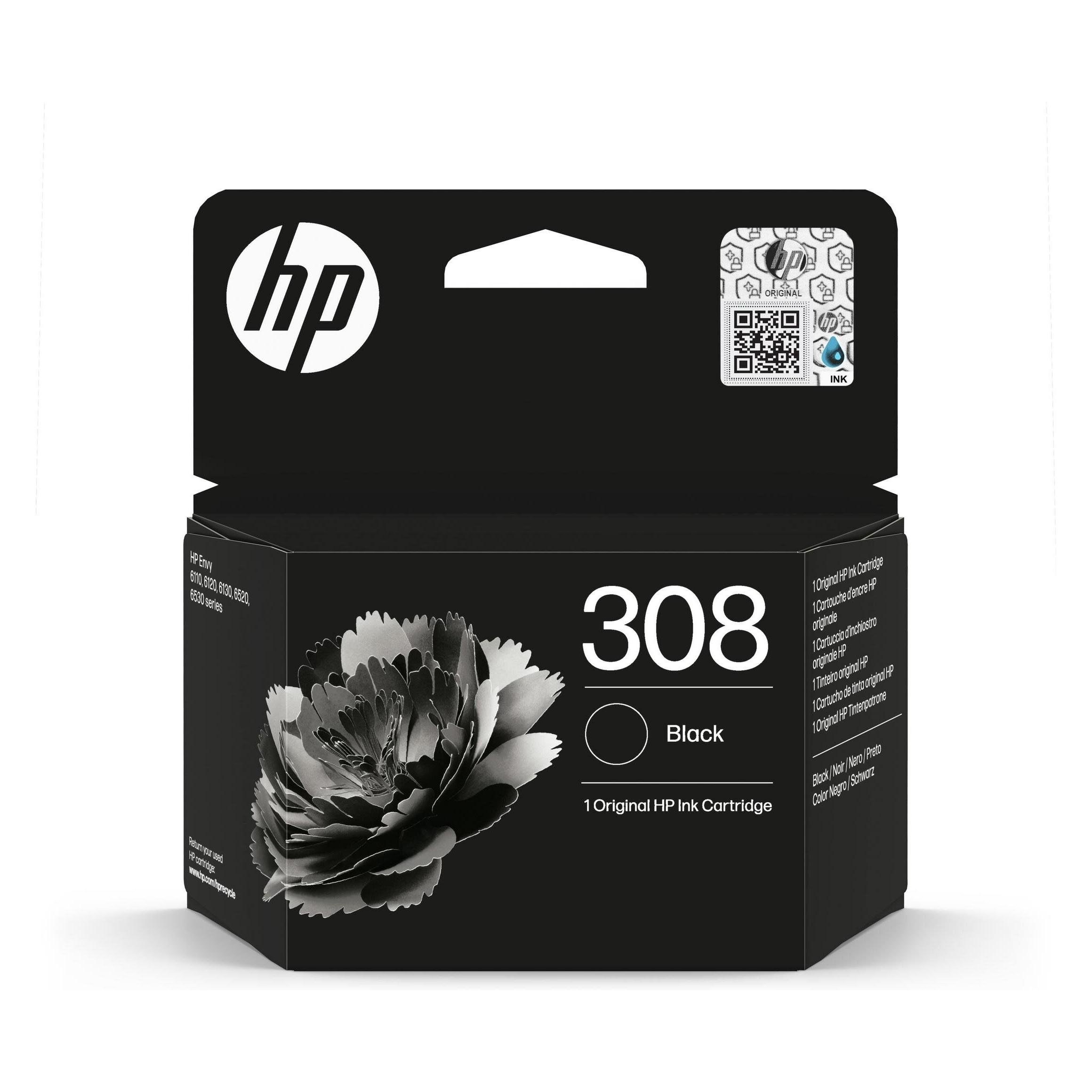 HP Hewlett-Packard 308 Black Original Ink Cartridge, 308 Black (BK) (7FP21UE#30A)