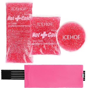 ICEHOF Kühlkompresse Kühlpad 3er Set, mit Hülle, Kalt/Warm-Kompresse, wiederverwendbar, pink, 3 Größen