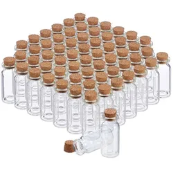 Relaxdays 480 x Mini Glasfläschchen mit Korken Braun,Transparent