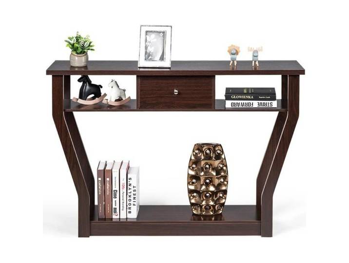GOPLUS Table Console en MDF Anti-Bascule avec Tiroir et 3 Étagères Console avec Base Idéal pour Salon Chambre Entrée 120x30x81CM