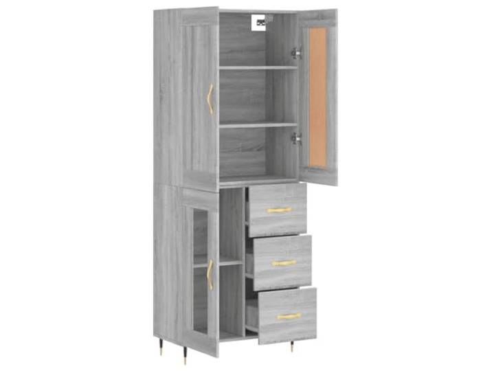 KTHLBRH Sideboard Grau Sonoma 69,5 x 34 x 180 cm Holz mehrschichtig Füße aus Metall, praktische Türen, Montage erforderlich, 1 Sideboard + 1 Regal