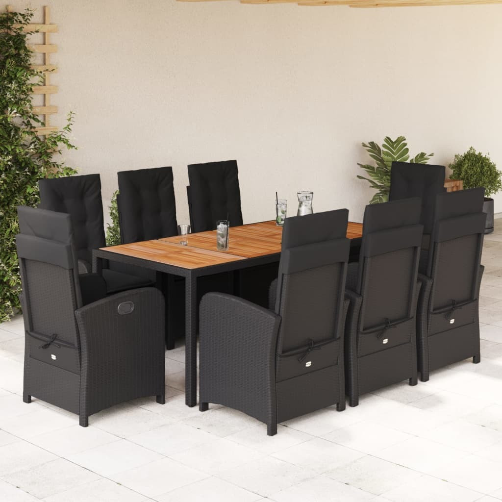 Prolenta Tuinset voor buiten, 9-delig, met kussens, zwart, van polyrotan