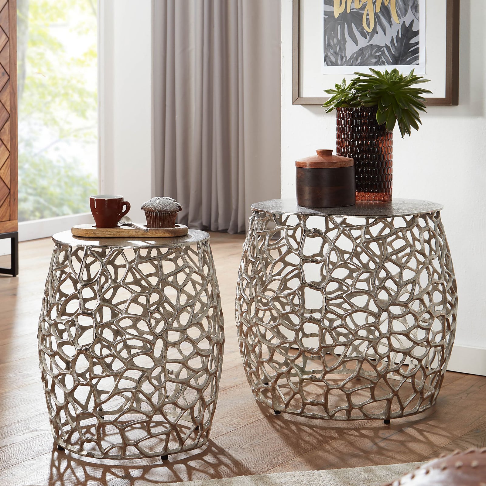 home24 Bijzettafel Levere Zilver, Ø 46 cm