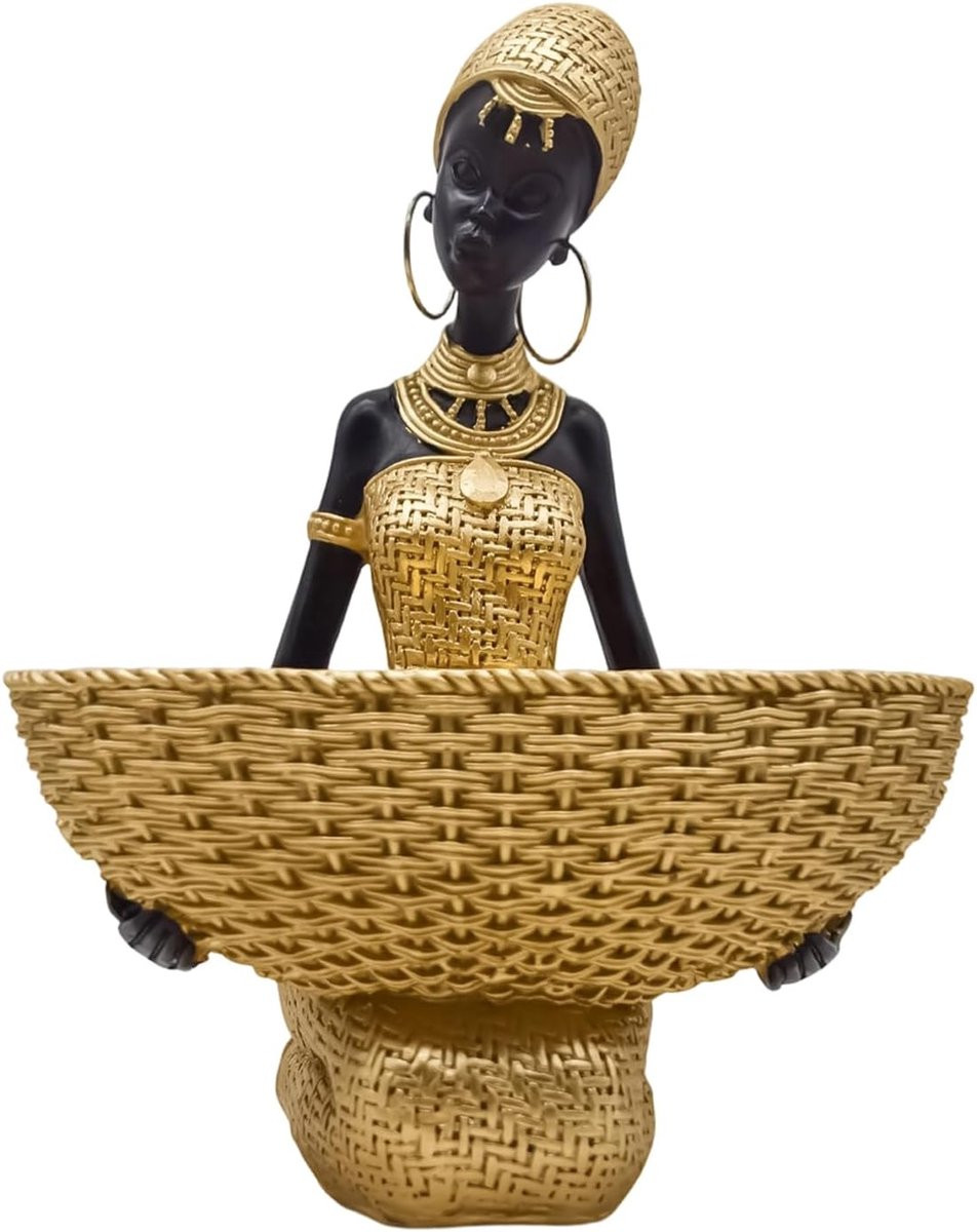 Afrikaans Beeld Tribal Sculptuur Vrouw Goud - Hoogte: 26 cm