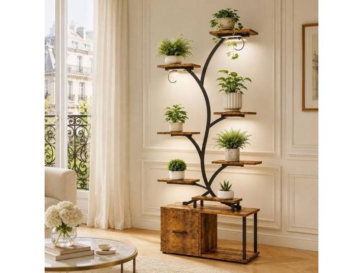 Plante Étagère-AKABER-3 lampes de croissance-Support pour plantes hautes à 9 niveaux-156x60x30cm-Pour Maison Balcon Jardin Terrasse
