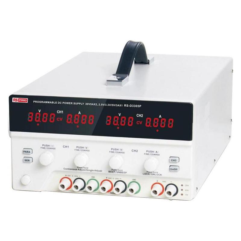 RS PRO 0-30V, 0-5A*2 adjustable, 5V, 3.3V, 2.5V (1808785)