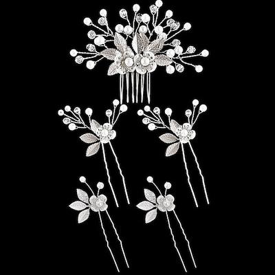 5 Stück goldene Blatt-Haarnadel, Blume, Perle, Braut-Haargabel, Kopfbedeckung, Vintage-Hochzeit, Damen, elegante Dekoration, Haar-Accessoires