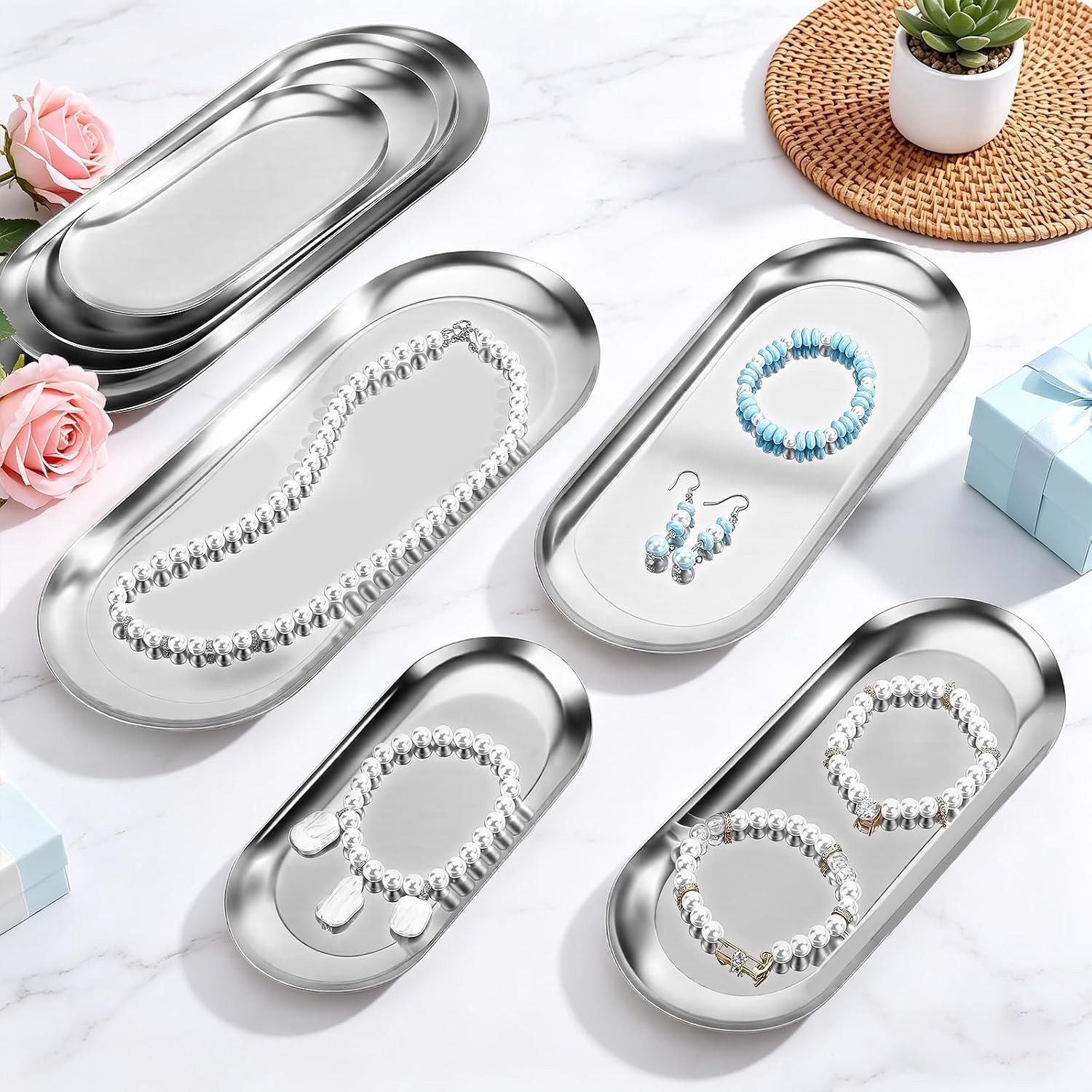 Set van 12 decoratieve ovale dienbladen van roestvrij staal voor sieraden, cosmetica en parfum
