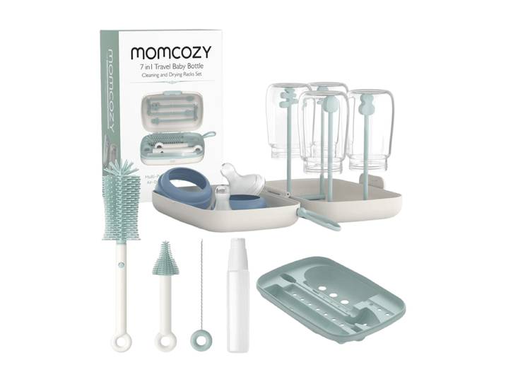 Momcozy Kit portable de brosses de nettoyage pour biberons 7-en-1 - Kit portable de brosses de nettoyage pour biberons 7-en-1 LS001 (Vert, 1 ensemble, pour marché européen), cadeaux pour maman