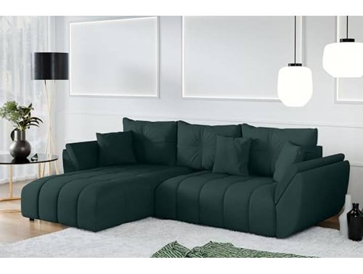 AX Living Ecksofa mit Schlaffunktion Verciani L Sofa Grün 280 cm Eckschlafcouch mit Bettkasten. Wohnlandschaft L Form mit komfortabler Schlaffunktion. Liegefläche von 235x133 cm.