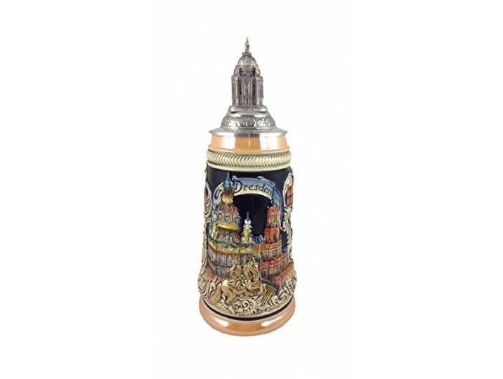 Zöller & Born Bierkrug Panorama Dresden gelb bemalt mit Frauenkirche Seidel 0,5 Liter Bierseidel