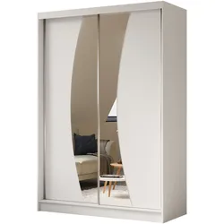 KLEIDERSCHRANK mit Spiegel-Schiebetüren und Aluminium-Leisten - VOXI - 150 cm Weiß