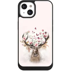 Nivocase Handyhülle für Apple iPhone 13 Hülle NIVOpure Case Schwarz Blumen Hirsch Tiere (Apple iPhone 13), Smartphone Hülle, Schwarz