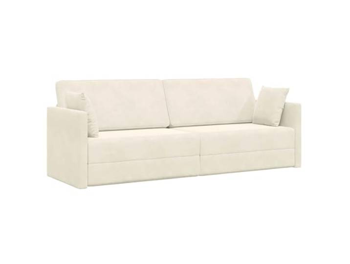 KUTYWEXFM Boden Schlafsofa Samt 3-Sitzer Klappsofa Creme 213x70x77 cm Flexibles Liegesofa aus Weichsamt mit Kissen für Wohnzimmer und Gästezimmer, schnell verstellbar ohne Werkzeug.