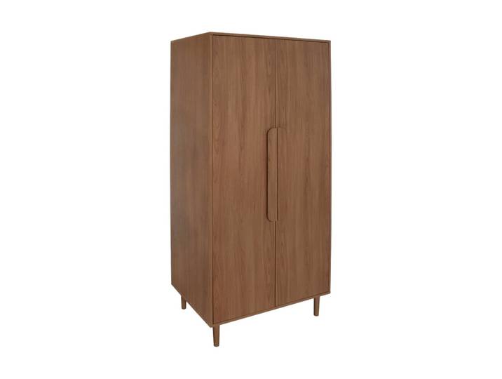 Armoire dressing décor bois de noyer 2 portes, étagères et penderie
