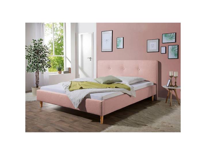 Lit capitonné Mosvik 180 x 200cm Tissu structuré Rose foncé/Rose vieilli