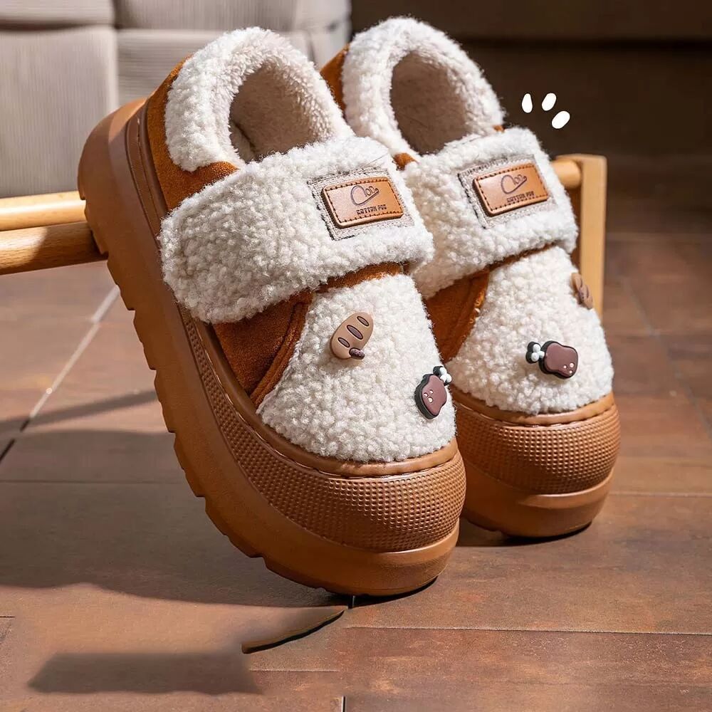 INF DIY Damen Winter Baumwoll Hausschuhe - Warmer Fleece, Dicke Sohle, Indoor Hausschuhe Braun 38