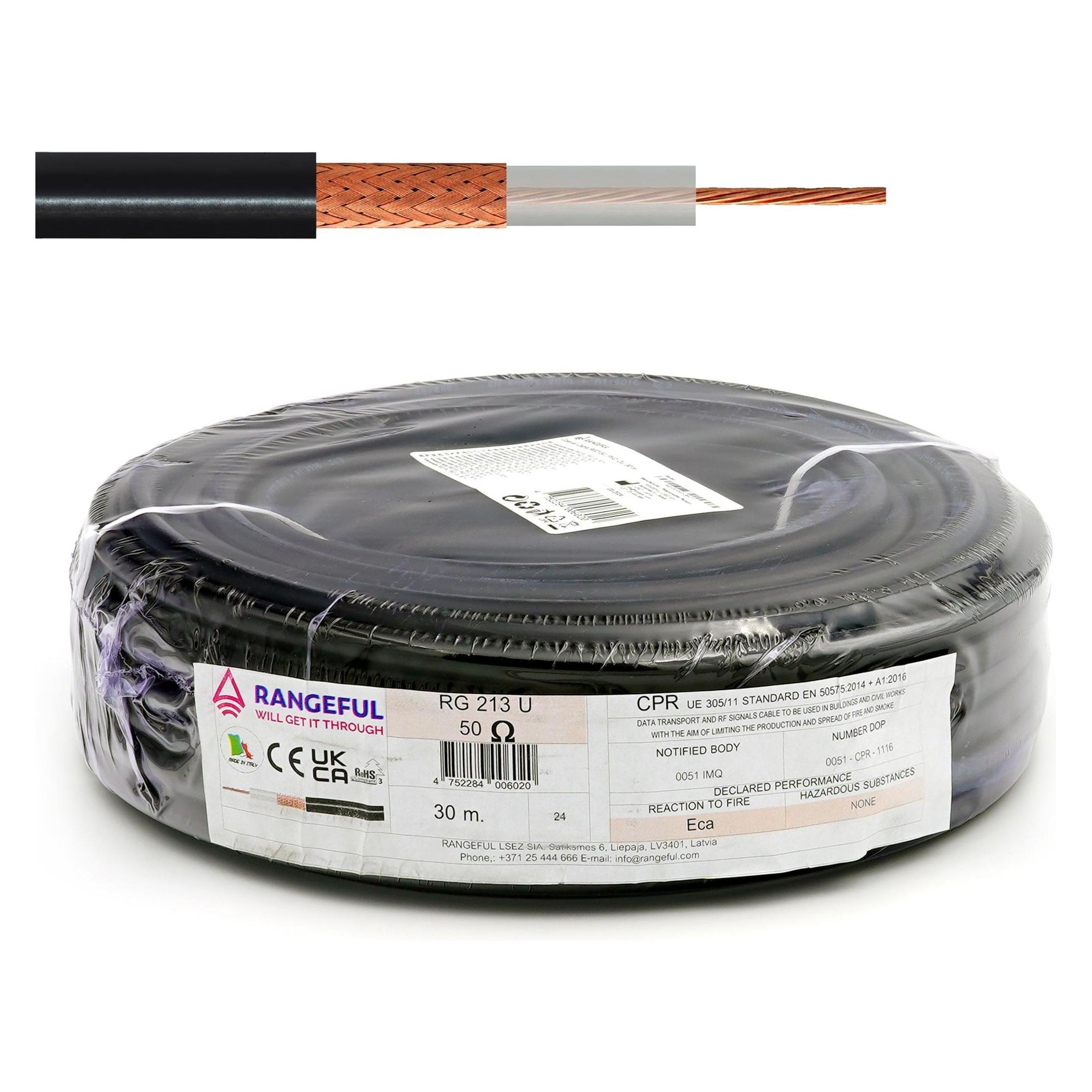 Rangeful RG213U 30m (98ft) All-copper RF Coaxial Cable 50 Ohm RG213U-PVC-30-IT (RG213U-PVC-30-IT)
