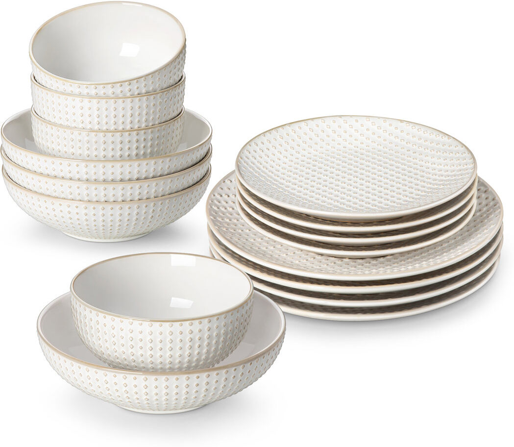 MALACASA 16 Piece Stoneware Dinnerware Set - Service for 4 White 16