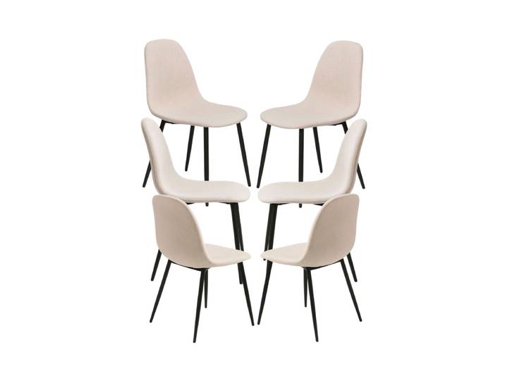 6er Set Black Teok Stoff Stühle - Beige