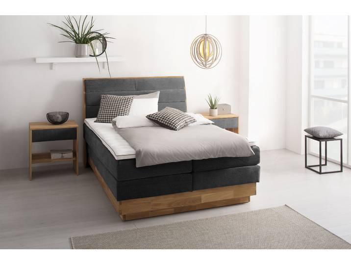 Boxspringbett, Polyester, Grau (Ferro), 204×216 cm, 7-Zonen-Taschenfederkern, Modern, OTTO Products