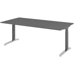 bümö manuell höhenverstellbarer Schreibtisch 200x100 in graphit Gestell in graphit/alu - PC Tisch höhenverstellbar & groß, höhenverstellbarer Tisch