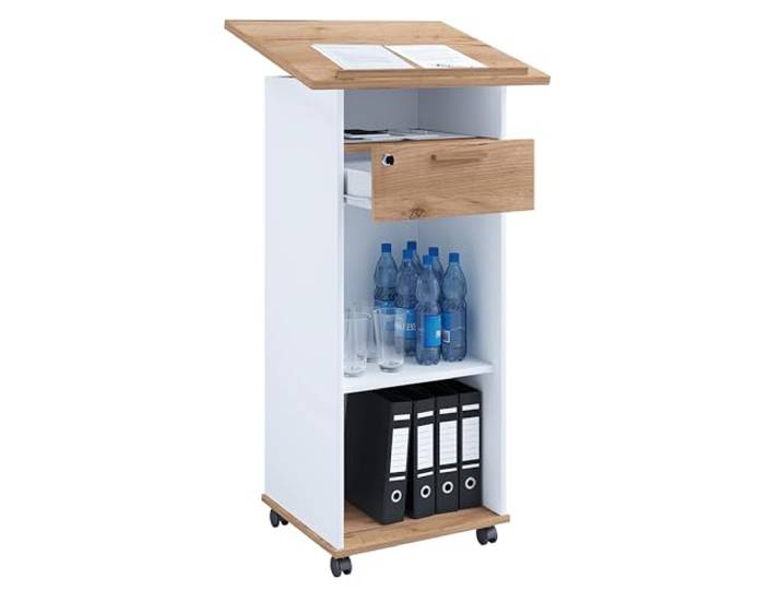 VCM Stehpult 60x50x120 cm 1 Tür 3 Fächer Schublade Holzwerkstoff Stehpult für Präsentationen - Büro oder Konferenzraum - Berufstätige - mit stabiler Konstruktion - für Notizen und Unterlagen