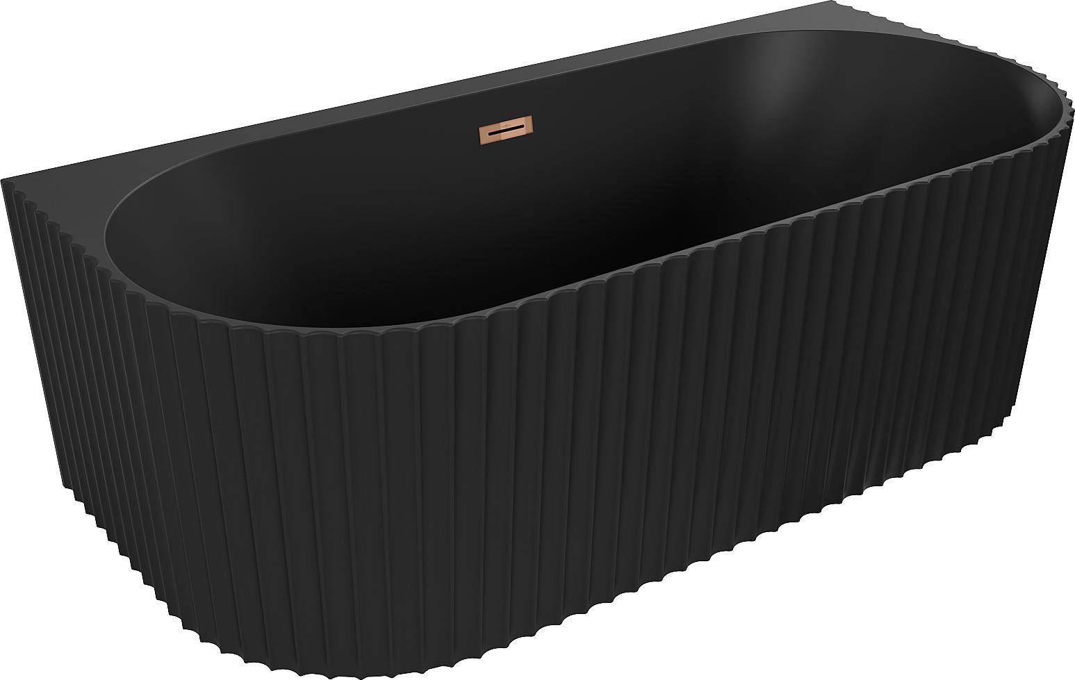 Mexen Sella freistehende Rillenrand-Badewanne an der Wand 170 x 80 cm, schwarz matt, Überlauf roségold - 52711708071-60