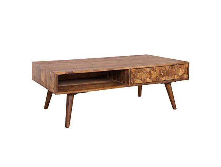 invicta INTERIOR Massiver Couchtisch Mystic Living 100cm Sheesham Natur 3D Oberfläche Massivholz Wohnzimmertisch Holztisch