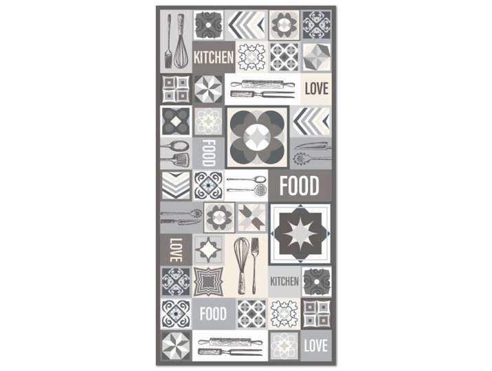 Tapis Vinyle Panorama Cuisine Collage Mots Carrelage Gris 140x200 cm - Tapis pour Cuisine Bureau et Salon en PVC