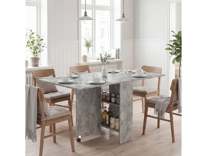 HOMCOM Table Pliante Cuisine Roulettes Bois 140cm