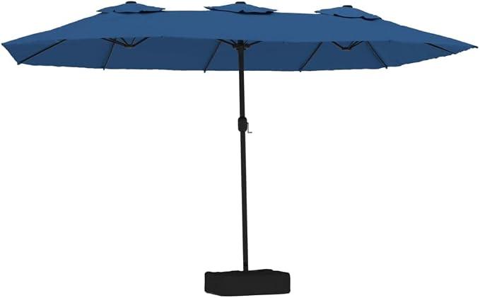 Doppel-Sonnenschirm 449x265 cm XL Gartenschirm Sandweiß mit Kurbel und Schirmständer Großer Terrassenschirm für Garten Balkon und Terrasse Witterungsbeständiges Polyester