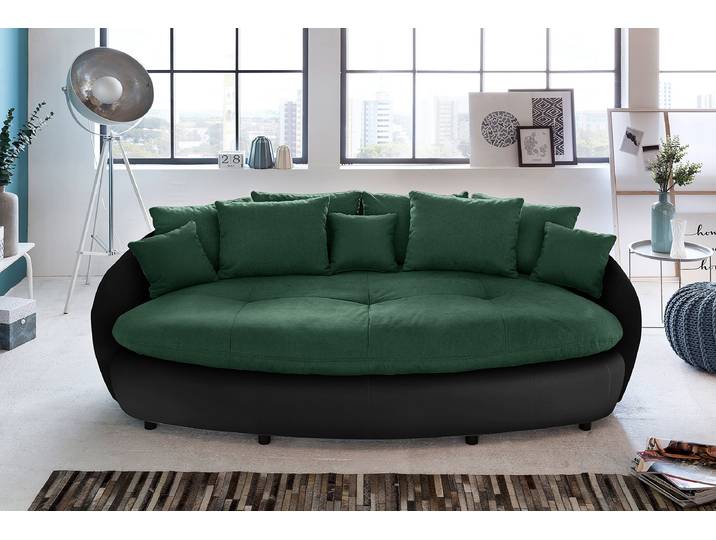 home24 XXL-bank groen/zwart Microvezel Aleka 238 x 80 x 140cm modern