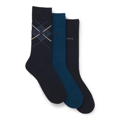 Socken BOSS "3PRSGiftset ArgyleCC", Damen, Gr. 40-46, blau (open miscellaneous 961), Baumwollmischung, gemustert, elastisch, Socken Socken, Geschenk-Set, Baumwoll-Mix