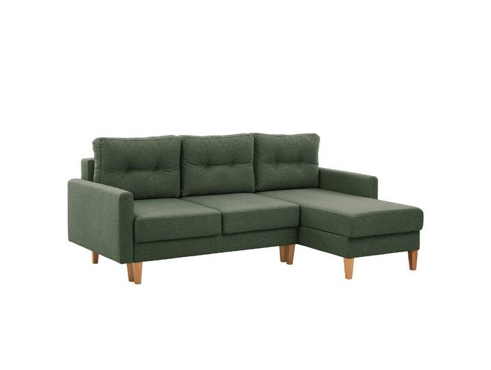 Ecksofa Koski I Grün/Grün Webstoff Ala 220 x 92 x 156cm Longchair davorstehend rechts Skandi