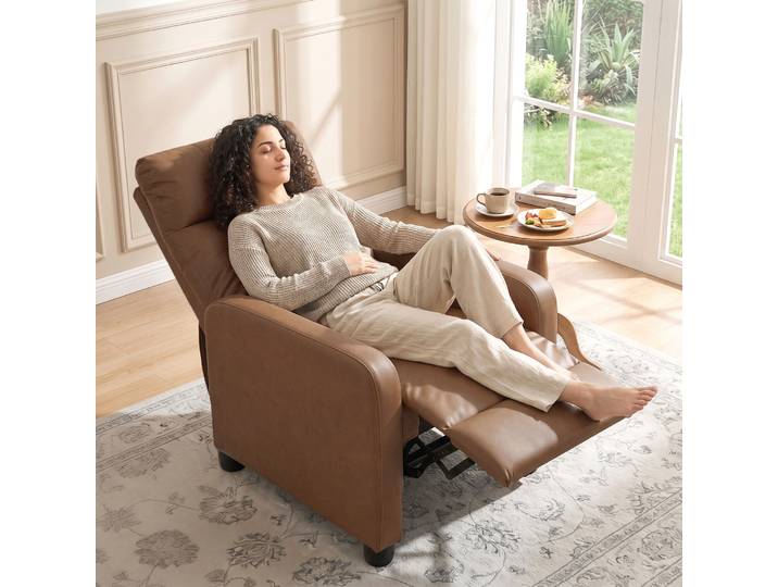 HOMCOM Fauteuil Relax Inclinable PU Repose-pieds Marron Foncé