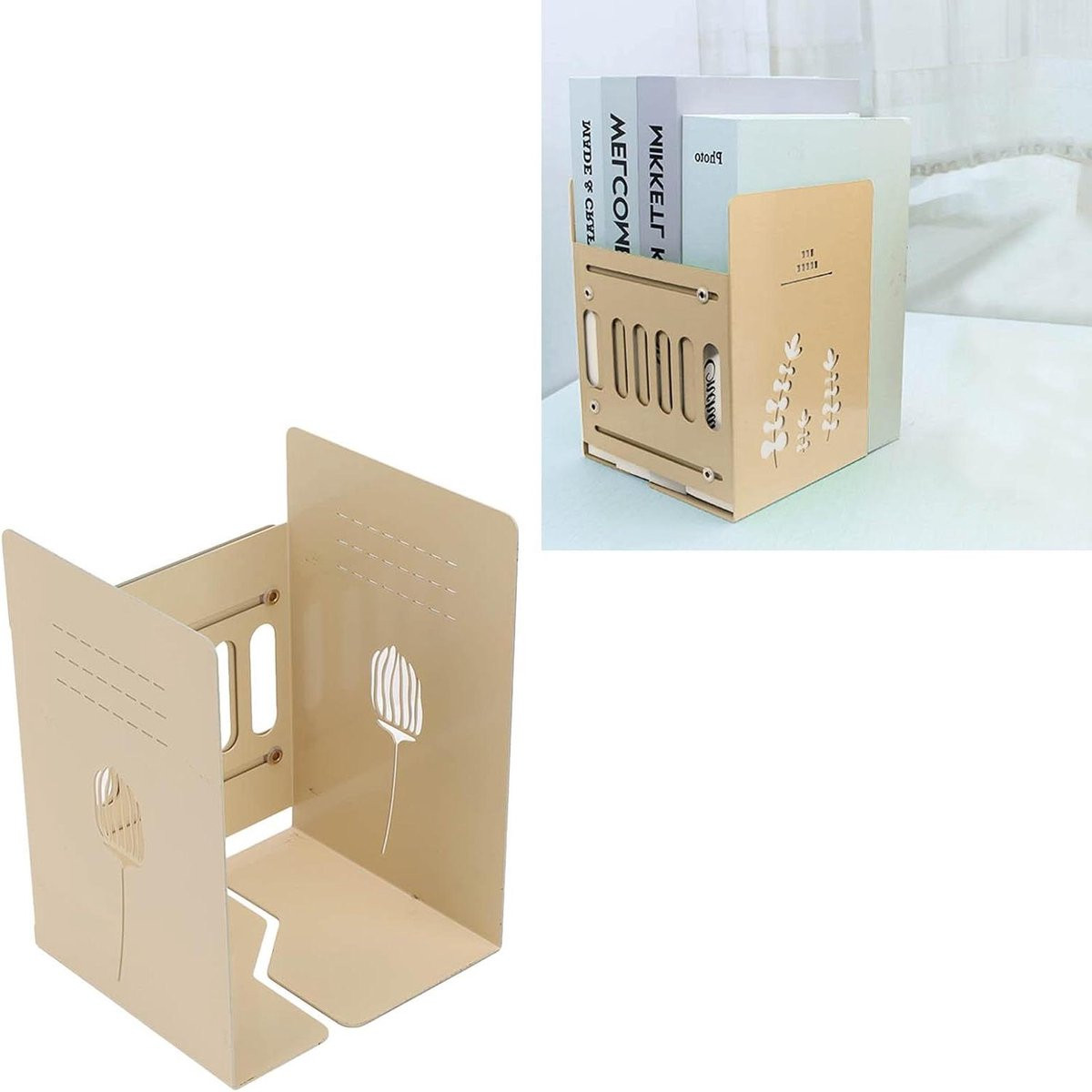 Boekensteunen Metaal Beige - Intrekbare Boekendecoratie voor Bureau Organisatie - 5-9 Inch